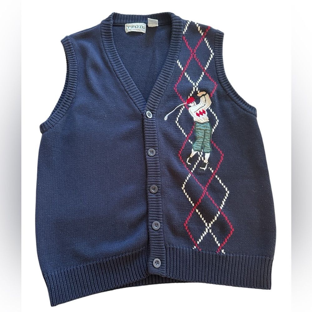VTG Izod Men’s Embroidered Golfer Diamond Vest Med Blue Golf Layering